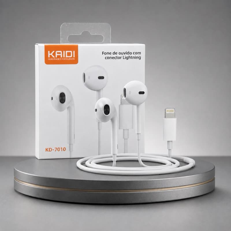 Fone De Ouvido Premium compatível iPhone Original Kaidi Conexão Direta Som Forte Limpo