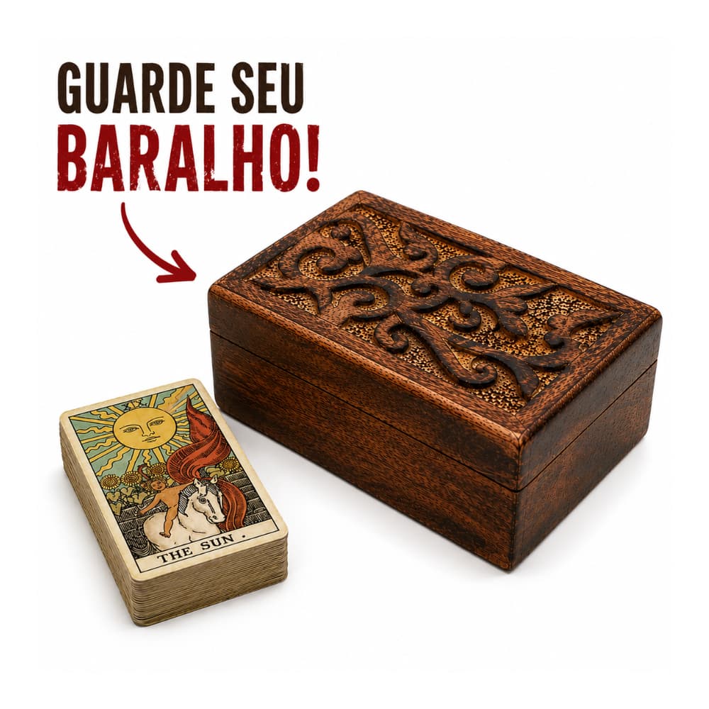 Porta Baralho Tarot Cartas Jóias de Madeira Indiano Baú Importado