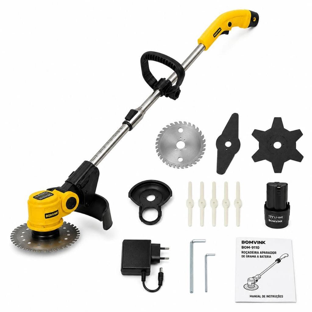 Roçadeira Aparador Grama Bateria 12V 3 Lâminas 9000RPM TOP