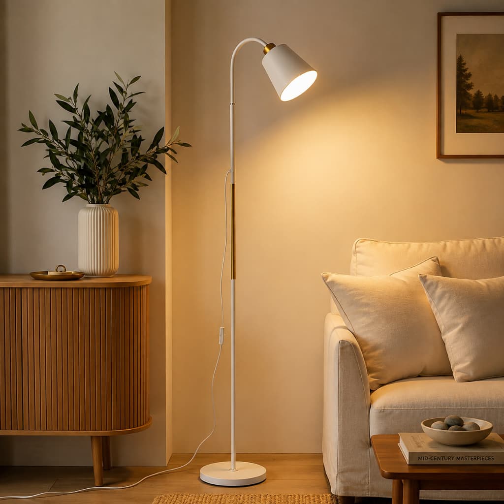 Luminária de Chão LED 3 Temperaturas de Luz, Cabeçote 360° Giratório, Base Estável, Ideal para Quarto, Sala e Escritório