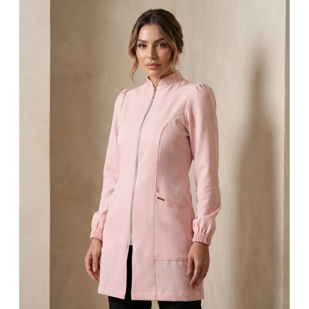 Jaleco Rosa Feminino Acinturado Manga Bufante Princesa Tecido Premium Jaleco Art