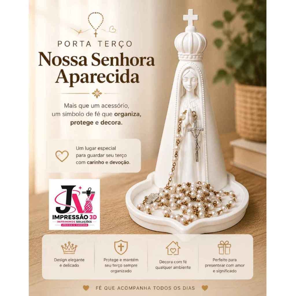 Porta Terço Católico Nossa Senhora Aparecida Imagem Decorativa Oração e Fé