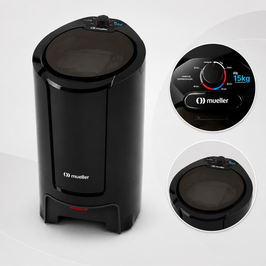 Centrífuga de Roupas Mueller Fit 15kg Preta 220V com Timer de 5 Minutos e Alta Capacidade