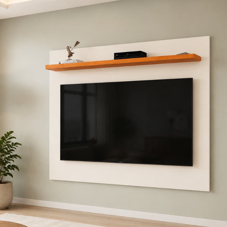 Painel para TV até 44 Polegadas Suspenso com Prateleira Preto e Nature para Sala