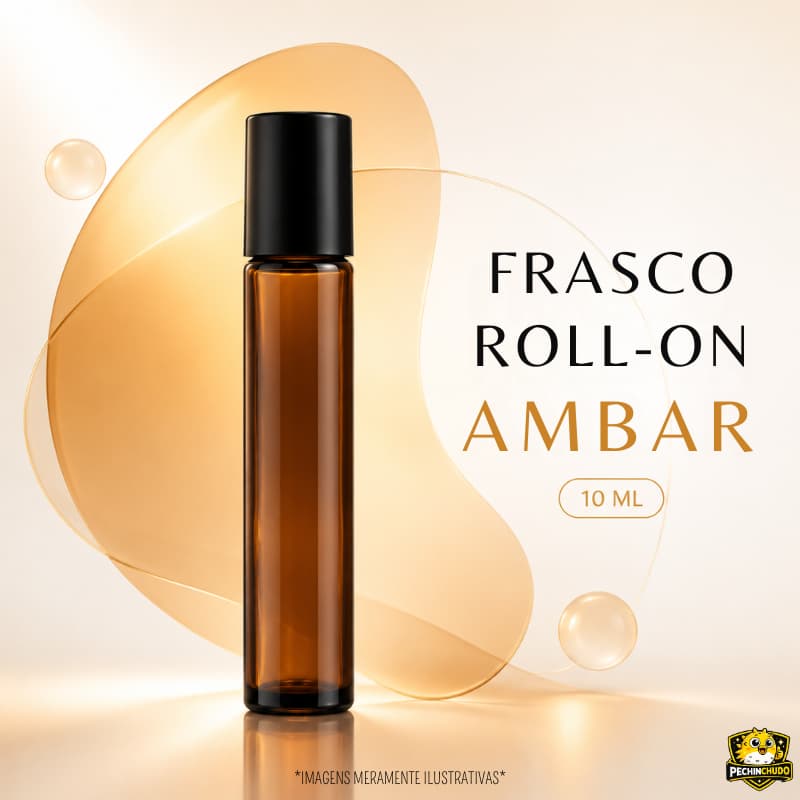 Frasco Roll-On Vidro Âmbar 10ml Esfera Metálica Tampa Preta Para Óleos Séruns E Essências - Dr Li