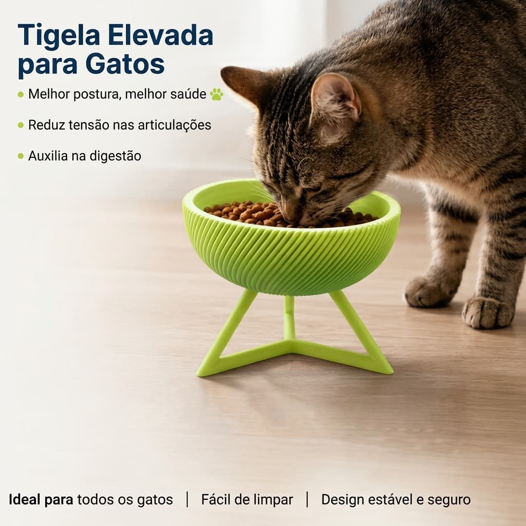 Tigela Elevada para Gatos e Cães Pequenos – Comedouro Pet Ergonômico Antiderrapante