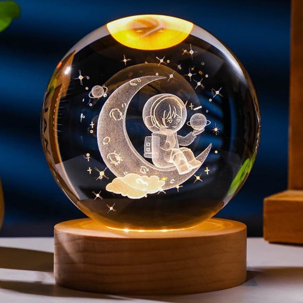 Luminaria Abajur Bola De Cristal 3D Luz Quente Led Decoracao Quarto Presente