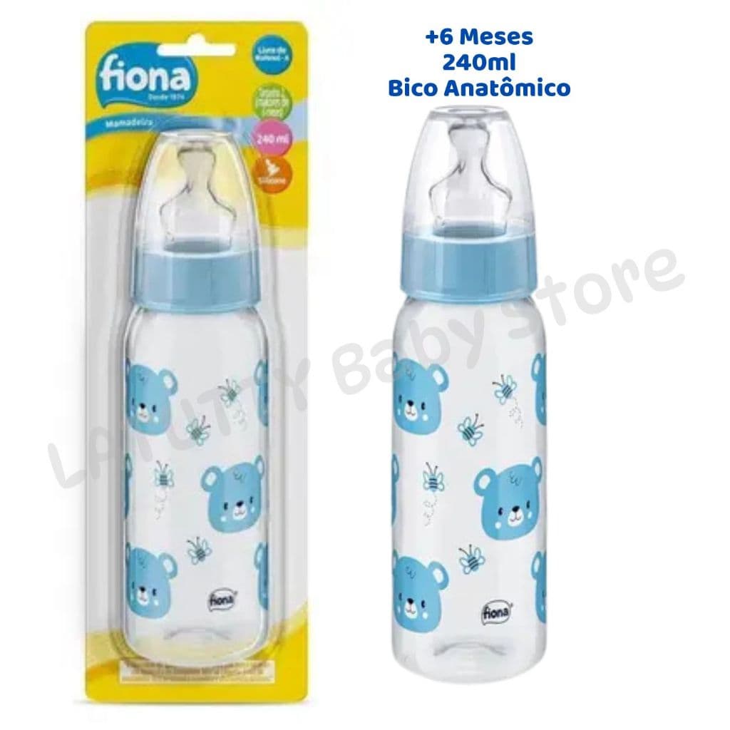 Mamadeira Menino +6 Meses Lillo 240ml Bico Silicone Anatômico com Tampa Mamadeira Fiona Azul Ursinho