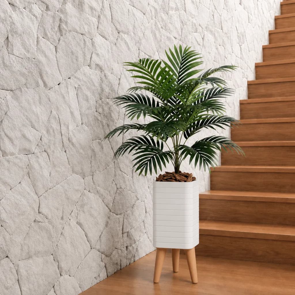 Planta Artificial Coqueiro 18 Folhagem Decoração Enfeite Grande + Vaso Grande Sala Branco