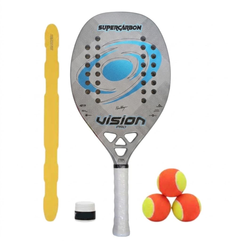 RAQUETE BEACH TENNIS VISION SUPERCARBON PRO 2026 + PROTETOR + OVERGRIP + BOLAS