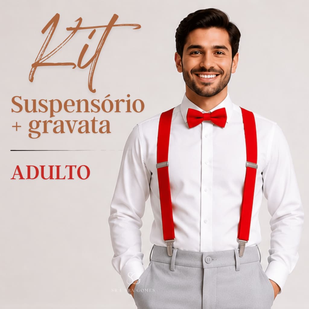 Kit Suspensório Vermelho + Gravata Borboleta Adulto HALLOWEEN