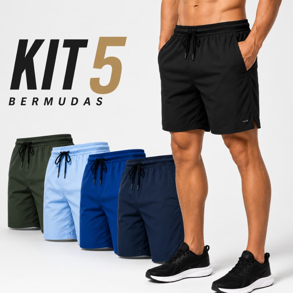 Kit 5 Bermuda Short Masculino Tactel Elastano Academia Treino Praia Qualidade Premium