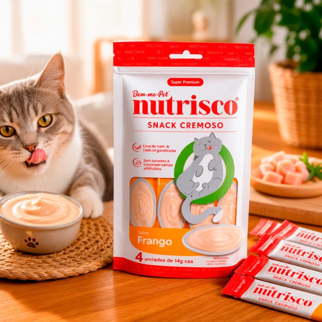Snack Cremoso Nutrisco 6 Unidades 24 Tubos de 14g Petisco para Gatos Sabores Variados Pet
