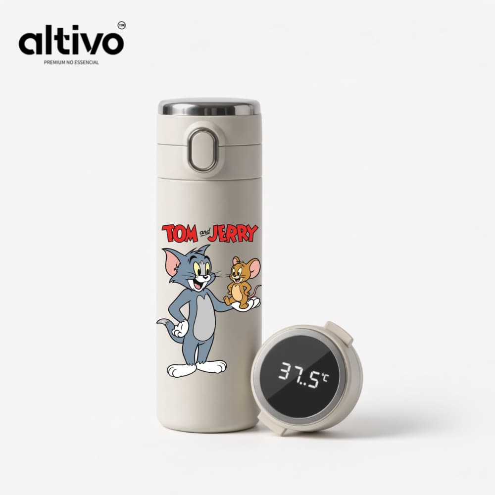 Garrafa Térmica Infantil Tom and Jerry 420ml com Termômetro Digital em Aço Inoxidável