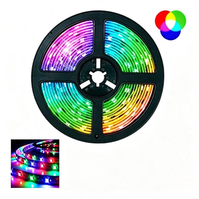 Kit 1 Fita de LED 2835 RGB Multicolorida 300 LED 5M 12V IP65 COM Controle Remoto  marisa