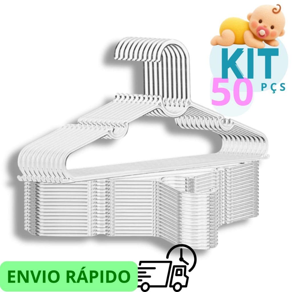 KIT 50 Cabide Infantil Acrílico Cabides Transparente Reforçado Organizar Roupas Acrílico