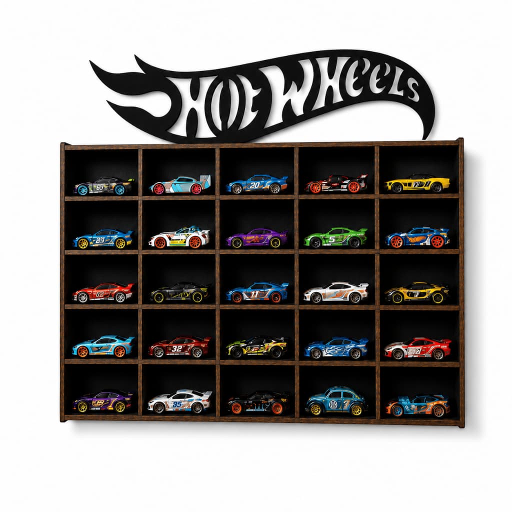 Lançamento Expositor Preto para 25 Carrinhos Hot Wheels + Organizador MDF Colecionador