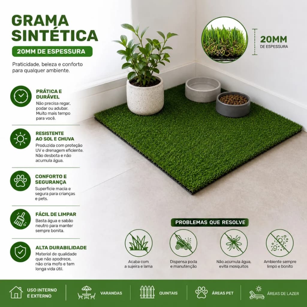 Tapete Grama Sintética Artificial 50cm x 100cm I Jardim Paisagismo Decorativo I Pets e Área Externa I Varanda Quintal