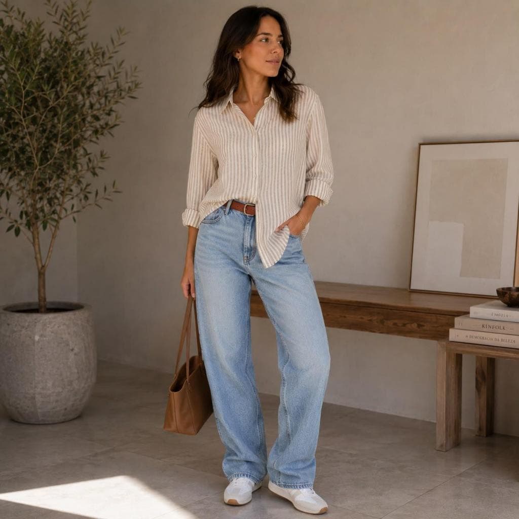 Camisa Feminina Off White Listrada Casual Elegante