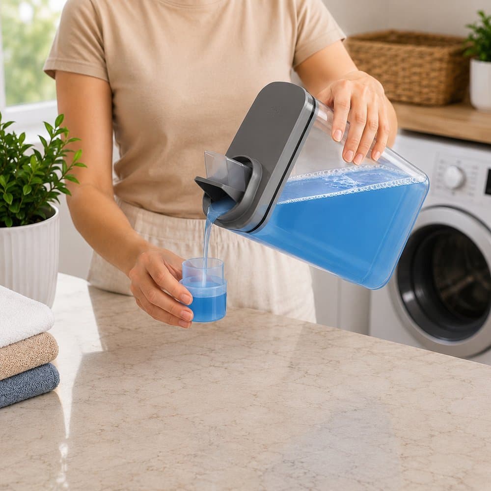 Kit Dispenser Porta Sabão Líquido e Amaciante Luxo 1,5L e 2,3L – Cinza com Tampa Dosadora e Vedação
