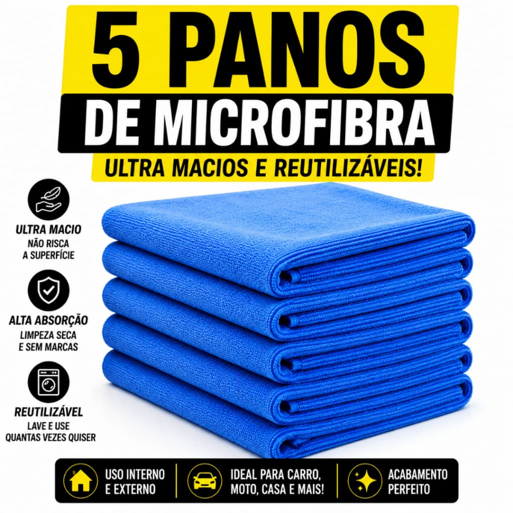 Kit C/5 Panos Franelas De Microfibra Com Borda Para Limpeza Eficiente 30x30cm