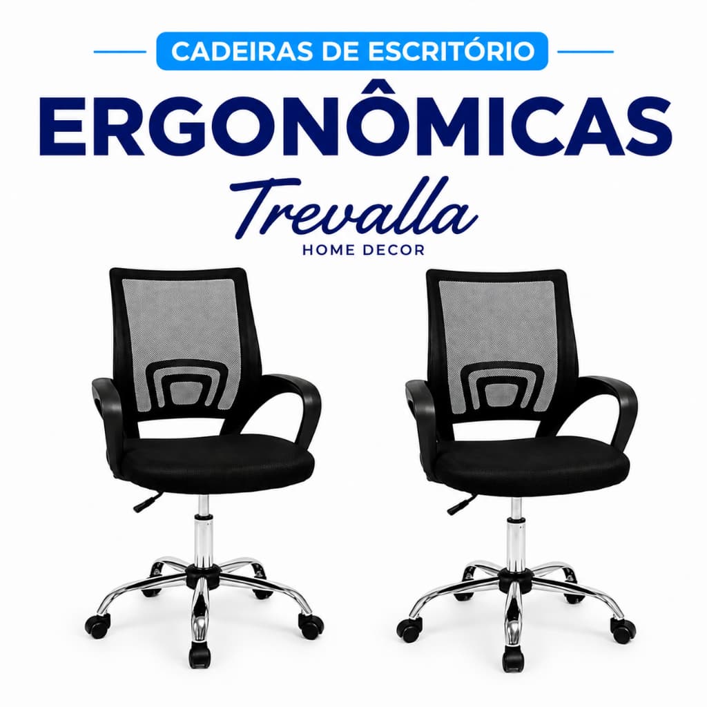 Cadeira de Escritório Ergonômica Giratória com Encosto Mesh e Base Cromada | Altura Ajustável