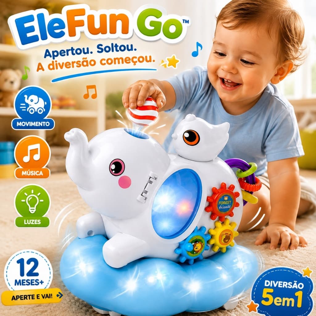 Elefante Musical Infantil Brinquedo Educativo Sensorial Ludico