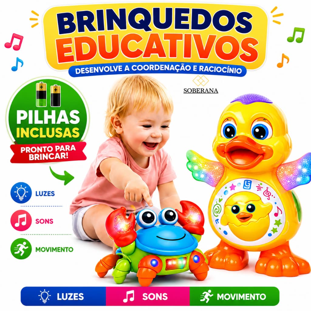Caranguejo Fujão e Pato Dançarino Brinquedo com Movimento Luz e Som Infantil