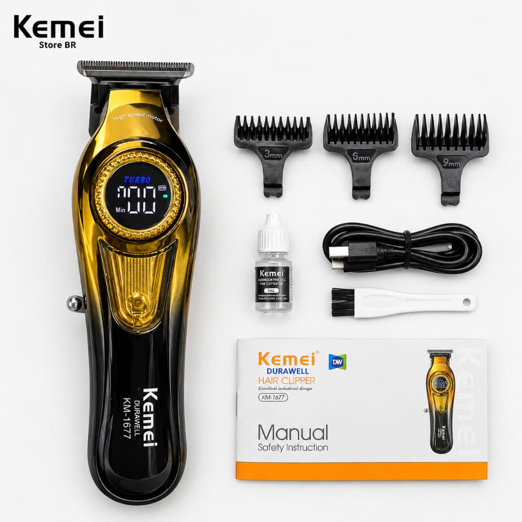 KEMEI 1677 Aparador De Barba Para Homens, Máquina De Cortar Cabelo Profissional, Máquina De Cortar