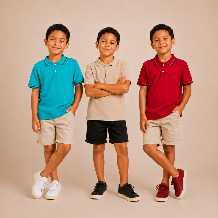 Kit 2 Camisas Gola Polo Infantil e Juvenil Premium Bebê Menino Algodão de alta Qualidade