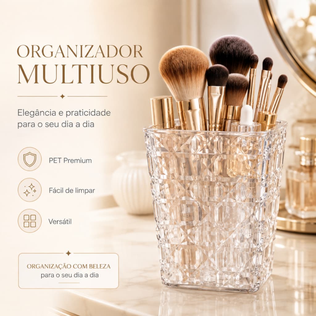 Organizador Multiuso Porta Pincel Maquiagem Penteadeira Banheiro Porta Canetas Escovas Cosmeticos Acrilico Transparente