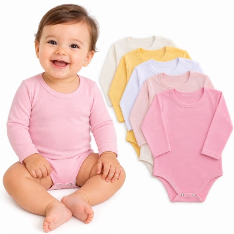kit body bebe infantil manga longa malha canelada 1,2