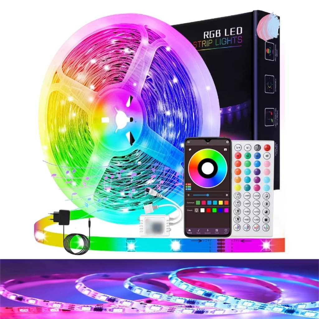 15m20m30m Fita Led Bluetooth/Wifi Rgb Com Controle Decoração Luz Para Quarto/tv