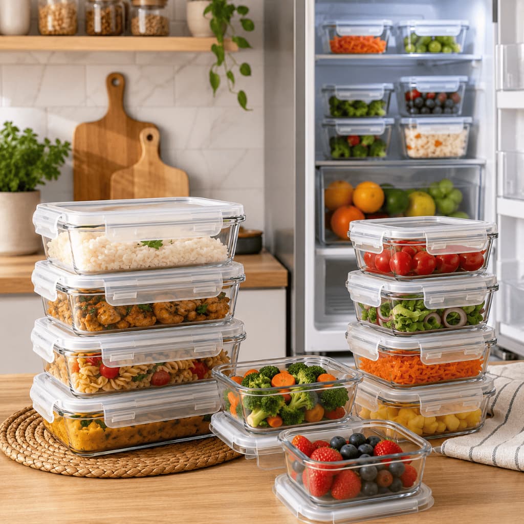 Pote de Vidro Retangular com Tampa Hermética para Alimentos 4 Travas Marmita Refratario de 370 ml e 640 ml