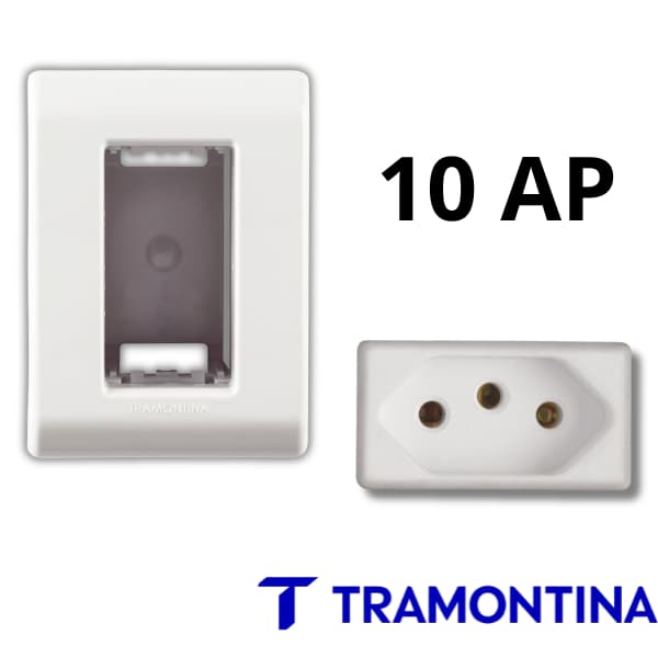 Conjunto Tomada 10A 2P+T Com Caixa Sobrepor 1 Posto