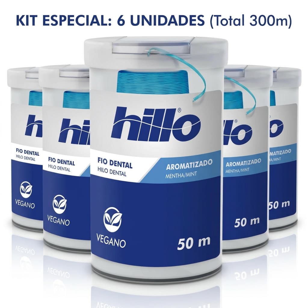 Fio Dental Kit com 6 Menta Vegano 50 Metros Hillo