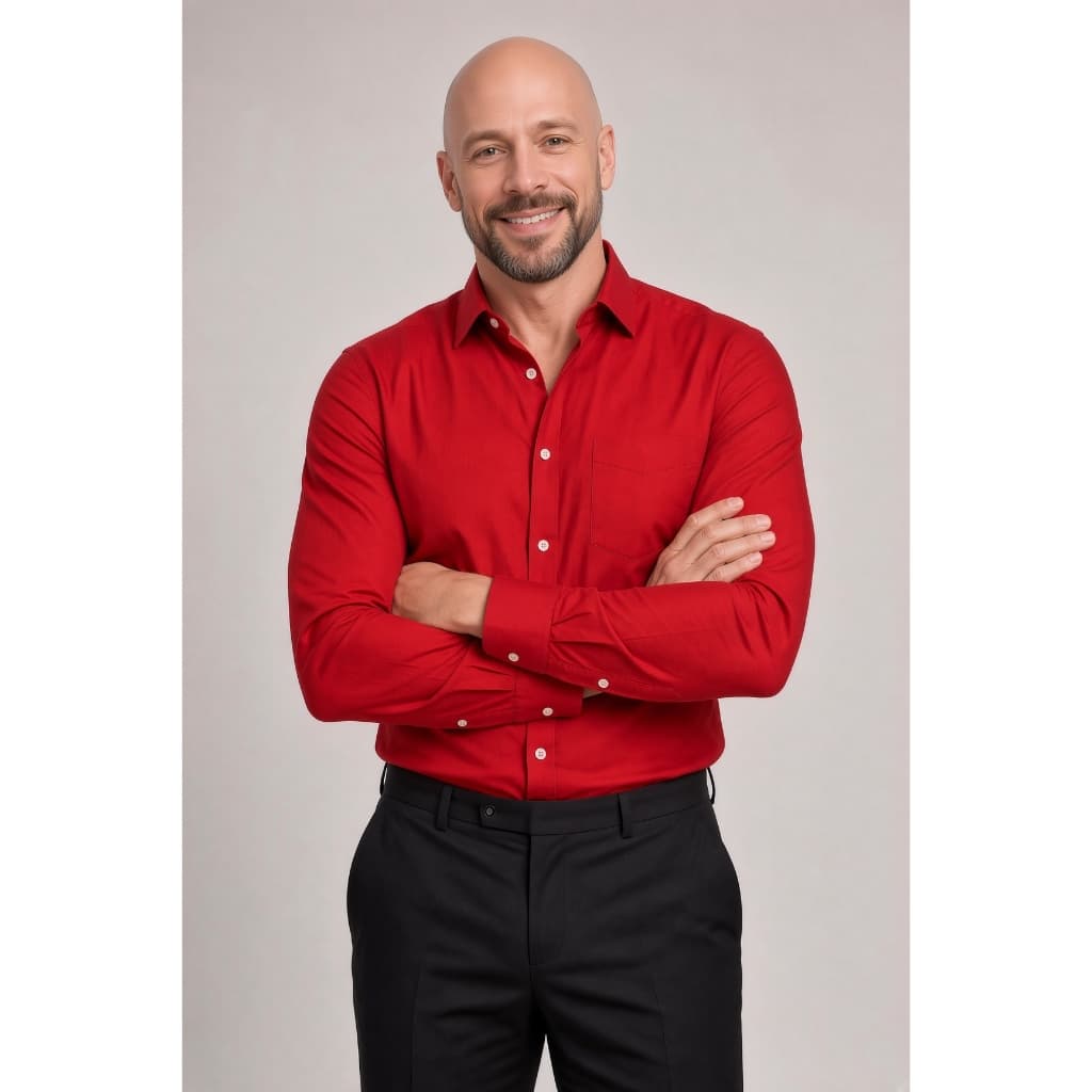 Camisa Social Masculina Manga Longa Vermelha Lisa Microfibra com Elastano Bolso Trabalho Uniforme Escritório