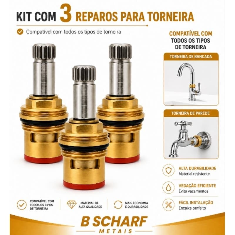 KIT 3 REPARO M18 PARA TORNEIRA 16D 1/4 DE VOLTA ABS PADRAO DECA