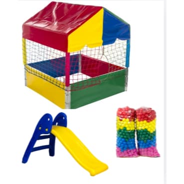 Mega Kit Alegria das Crianças: Piscina 1x1 Reforçada + Escorregador Baby + 200 Bolinhas Multicoloridas