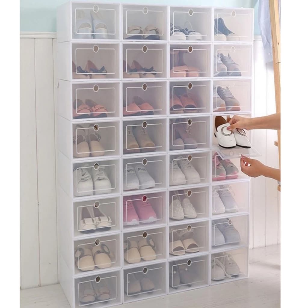 Caixa Organizadora de Sapato Empilhável Com Tampa Flip Kit 6/10/12/24 Sapateira Dobrável para Tênis e Closet