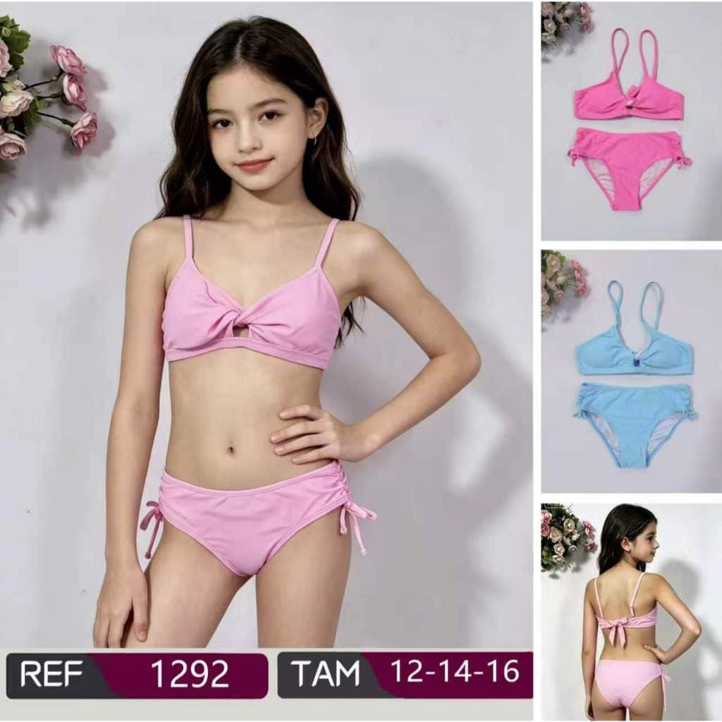 Biquíni Infantil Juvenil Menina 2 Peças, Top com Laço e Calcinha com Amarração Lateral, Conjunto Moda Praia e Piscina