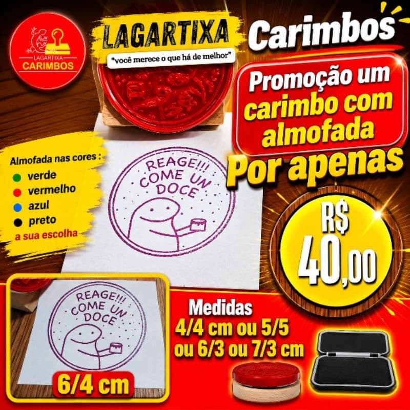 carimbo 5/5 cm ou 4/4 ou 6/4 cm + almofada