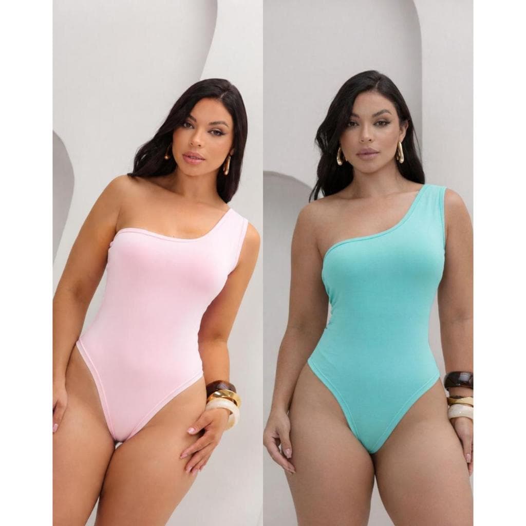 Kit 2 Body Blusa Feminino Mula Manca Um Ombro Só  Casual Tecido Suplex Tendência Moda Verão P M G GG