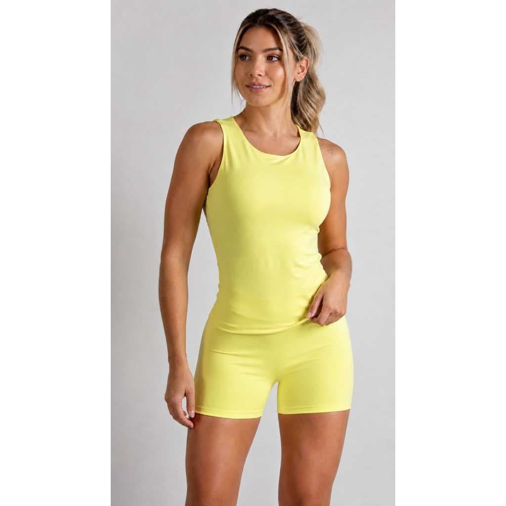 Conjunto Fitness Feminino Academia Regata e Short Poliamida Compressivo Sem Transparencia Cintura Alta Moda Fitness