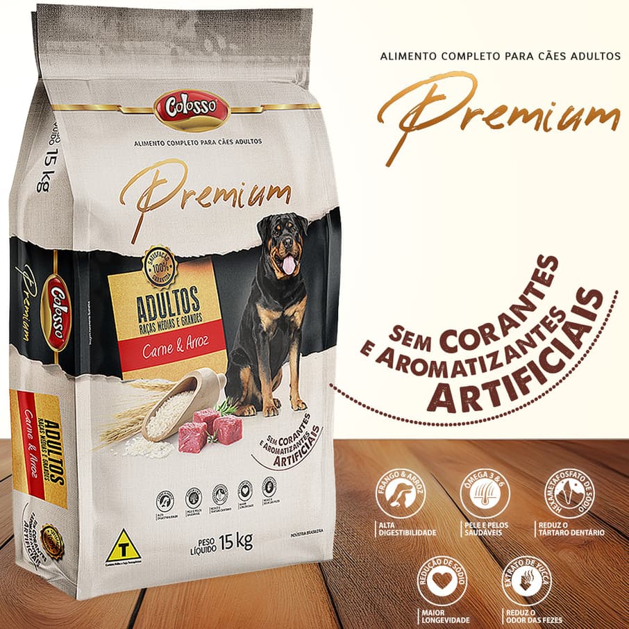 Ração Para Cachorro Medio Grande Porte Racao Colosso Premium Carne Arroz 15kg