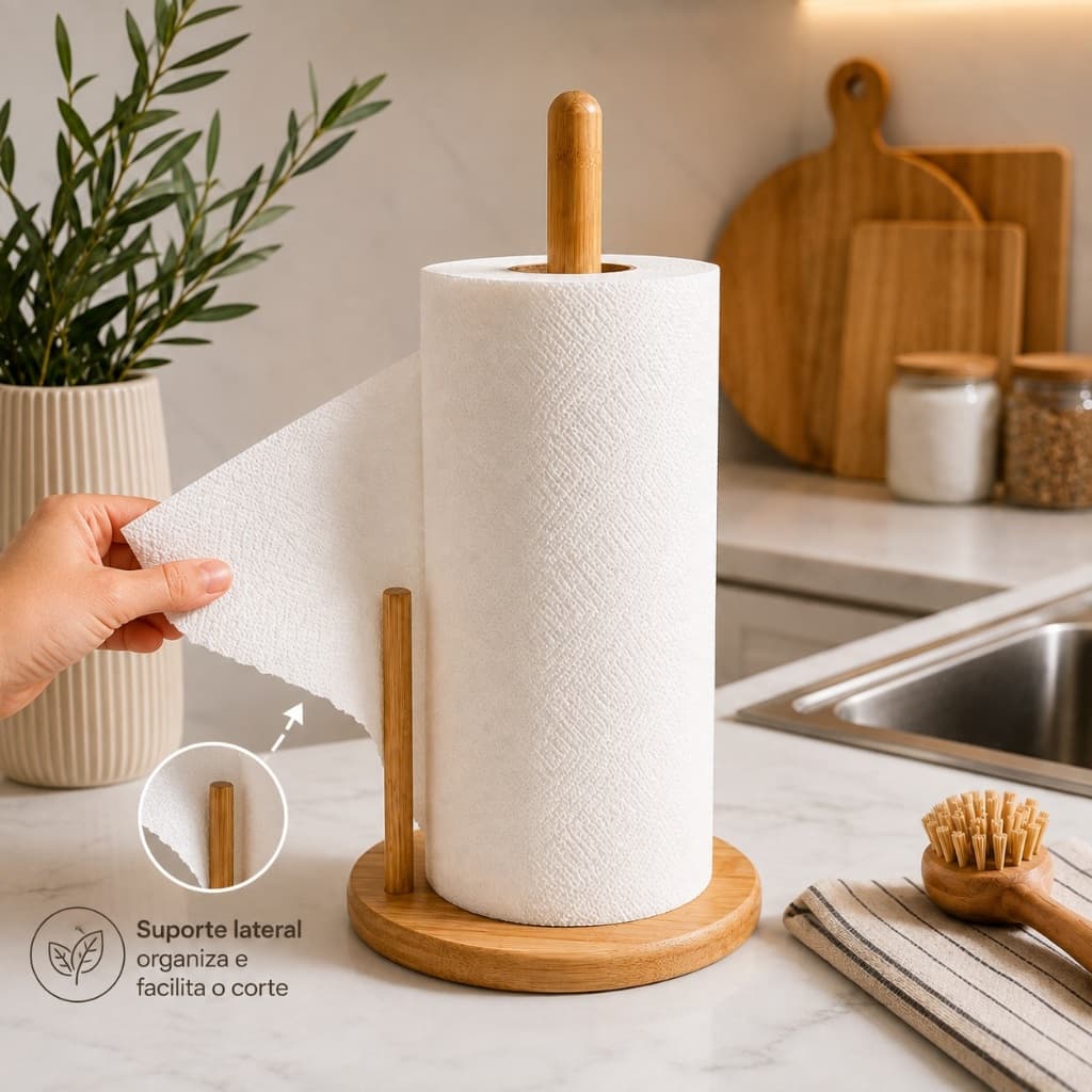 Suporte Porta Papel Toalha de Bambu Organizador Cozinha Porta Rolo Grande de Mesa ENVIO IMEDIATO