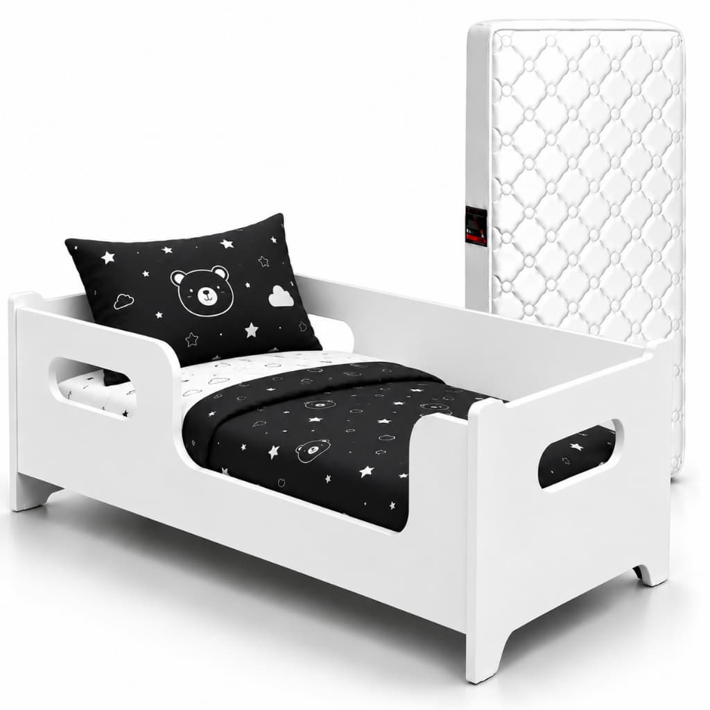 Cama Infantil Montessoriana Moderna Com Colchão Incluso Grade De Proteção Encanto Quarto Da Criança Cor Branco