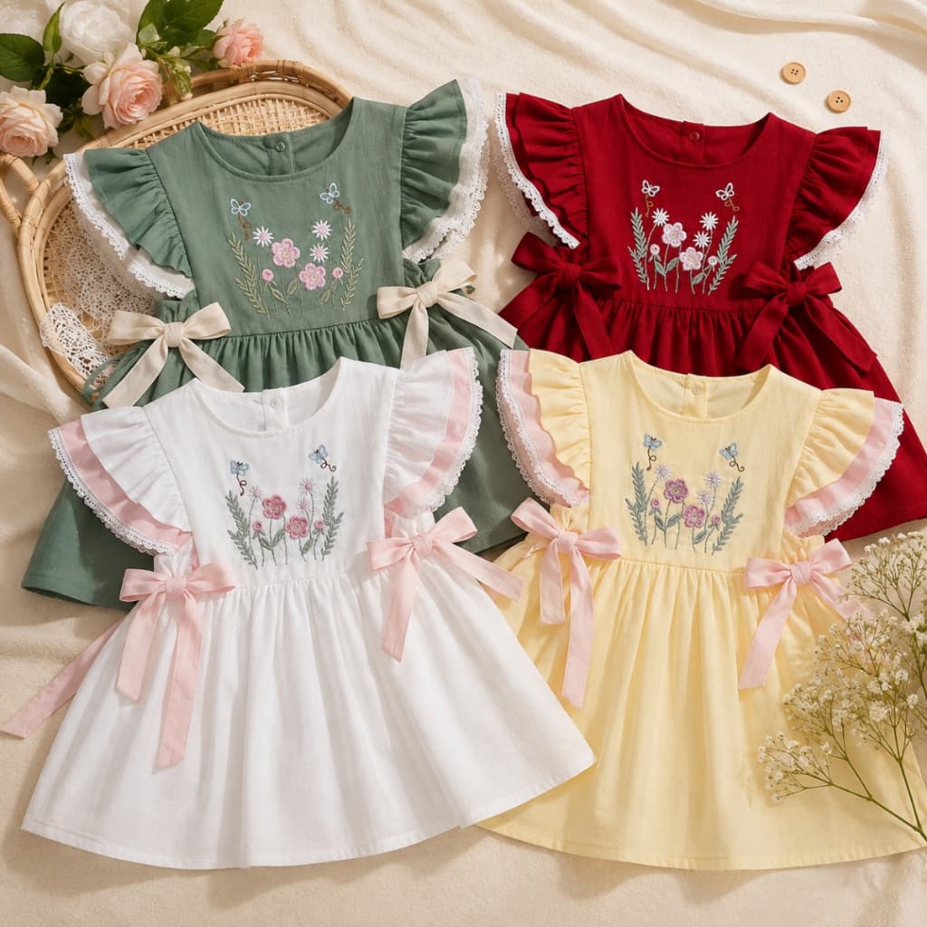 Vestido Infantil Bebê Bordado Delicado Menina M G 1 Ano Vestido Baby Bordado Meninas Vestido Aarração lateral