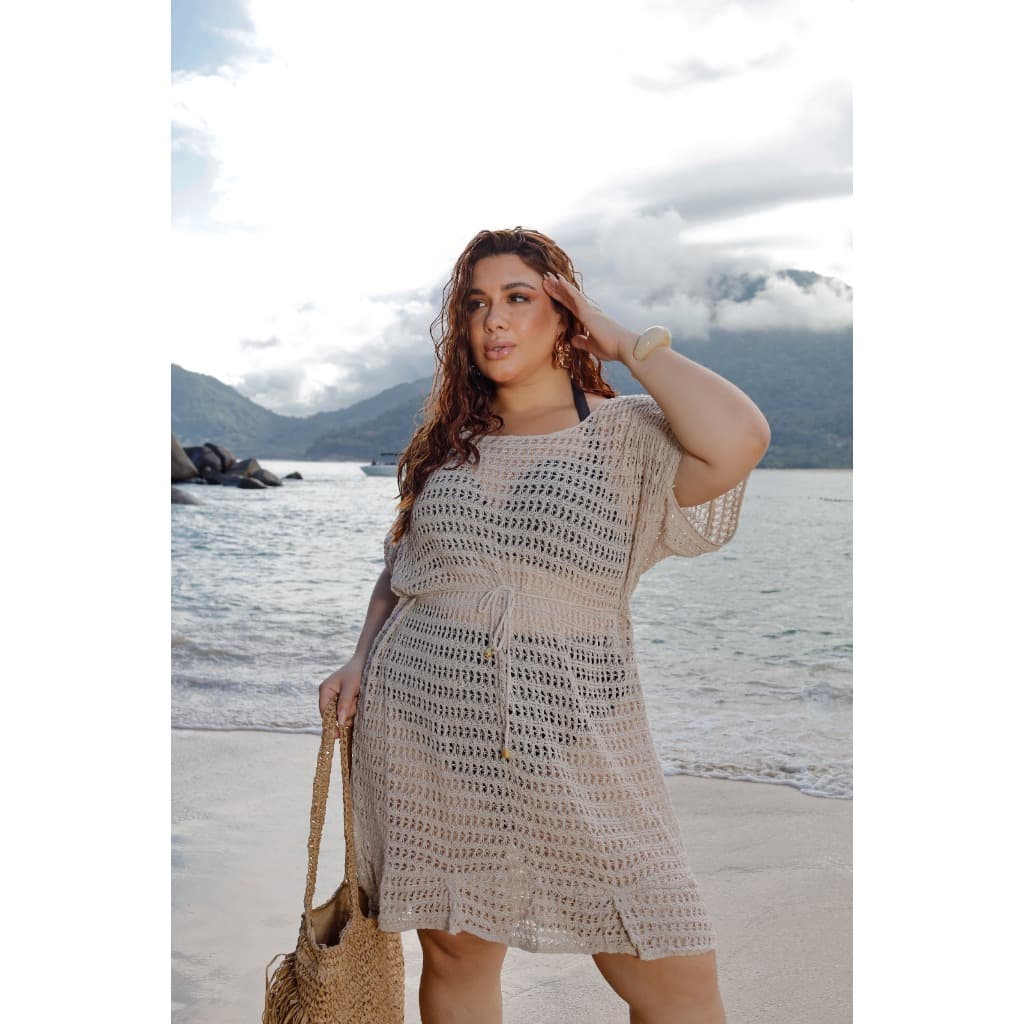 Saída de Praia Tricô Plus Size Babado Moda Verão