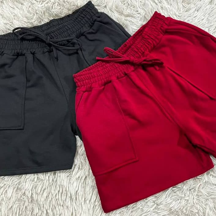 Kit 2 Shorts de Moletom Felpado com Bolso Externo Confortável P ao GG